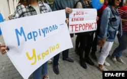 В ходе акции «Мариуполь – это Украина» против незаконных так называемых референдумов России на оккупированных ею частях Украины. Одесса, 24 сентября 2022 года