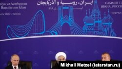Иран. Владимир Путин, Хасан Роухани, Ильхам Алиев. Тегеран, 01.11.2017 