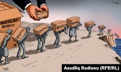 "Xarici borc". Karikatura. Gündüz Ağayev