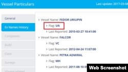 В истории судна «Федор Урюпин» в базе Marine Traffic значится, что оно имеет отношение к Украине