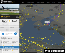 Скрин сайта Флайтконтроль 24 28.06.2017 г.: воздушное судно без указания маршрута следует в Крым